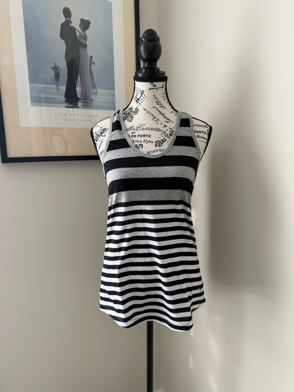 Victoria Secret Pink Black & Gray Striped V-Neck Tank Top